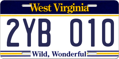 WV license plate 2YB010