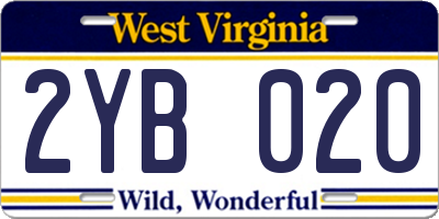 WV license plate 2YB020