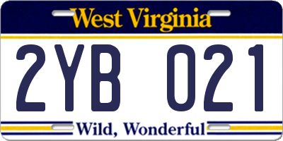 WV license plate 2YB021