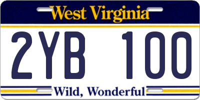 WV license plate 2YB100