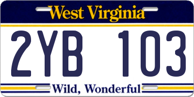 WV license plate 2YB103