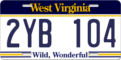 WV license plate 2YB104