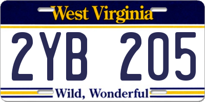 WV license plate 2YB205