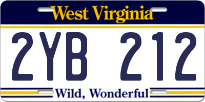 WV license plate 2YB212