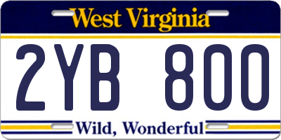 WV license plate 2YB800