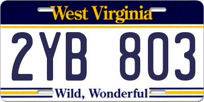 WV license plate 2YB803