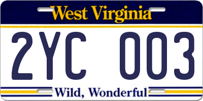 WV license plate 2YC003