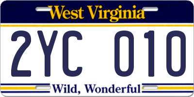 WV license plate 2YC010