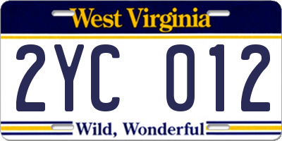 WV license plate 2YC012