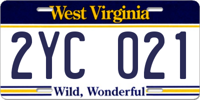 WV license plate 2YC021