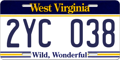 WV license plate 2YC038