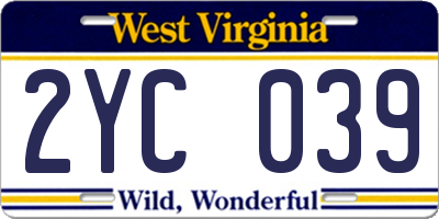 WV license plate 2YC039