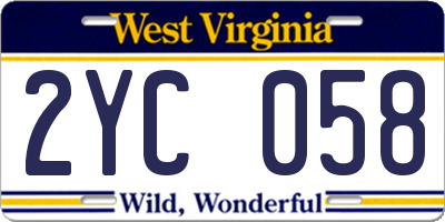 WV license plate 2YC058
