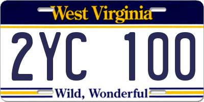 WV license plate 2YC100