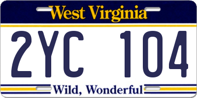 WV license plate 2YC104