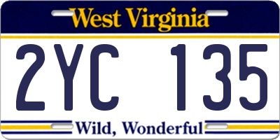 WV license plate 2YC135