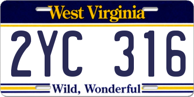 WV license plate 2YC316