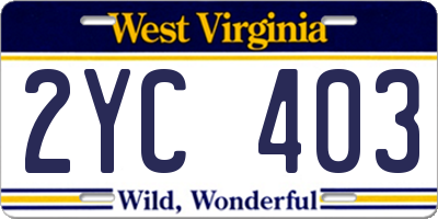 WV license plate 2YC403