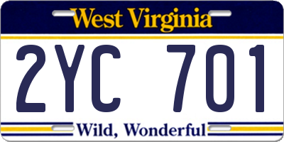 WV license plate 2YC701