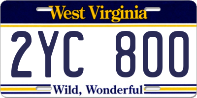 WV license plate 2YC800