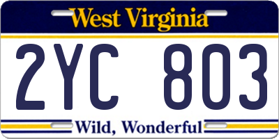 WV license plate 2YC803