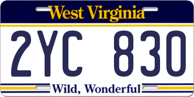 WV license plate 2YC830