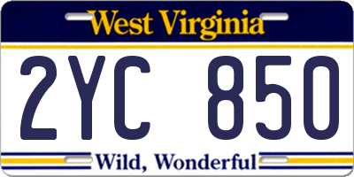 WV license plate 2YC850
