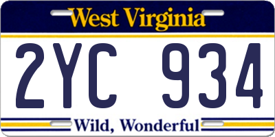 WV license plate 2YC934