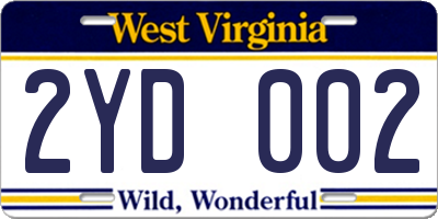 WV license plate 2YD002