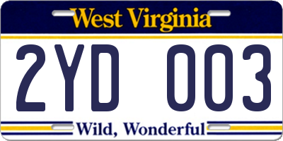 WV license plate 2YD003