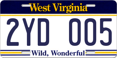 WV license plate 2YD005