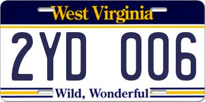 WV license plate 2YD006