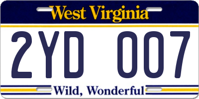 WV license plate 2YD007