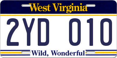 WV license plate 2YD010