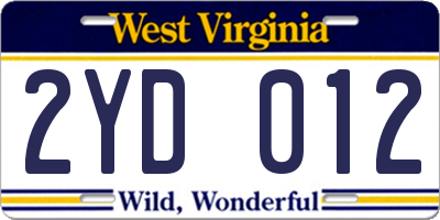 WV license plate 2YD012