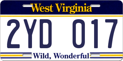WV license plate 2YD017