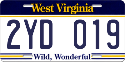WV license plate 2YD019