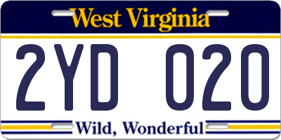 WV license plate 2YD020