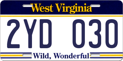 WV license plate 2YD030