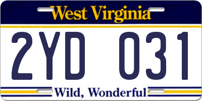 WV license plate 2YD031