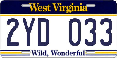 WV license plate 2YD033