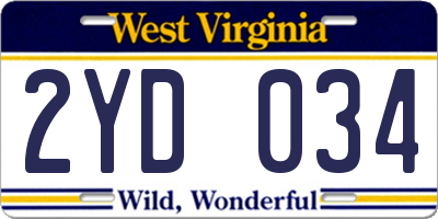 WV license plate 2YD034