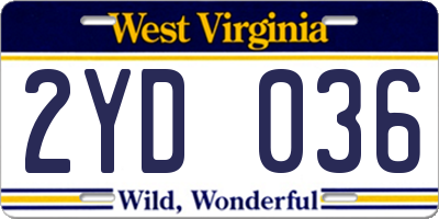 WV license plate 2YD036