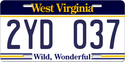 WV license plate 2YD037