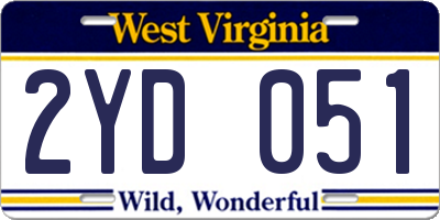 WV license plate 2YD051