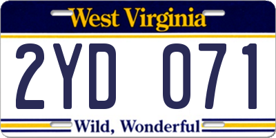 WV license plate 2YD071