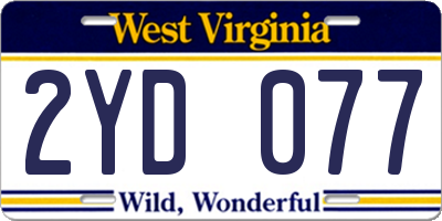 WV license plate 2YD077