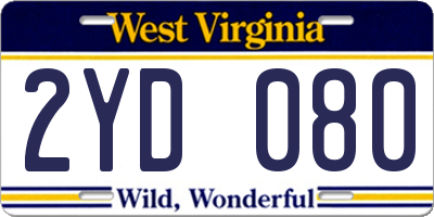 WV license plate 2YD080