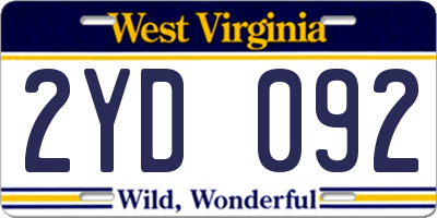 WV license plate 2YD092