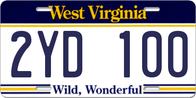 WV license plate 2YD100